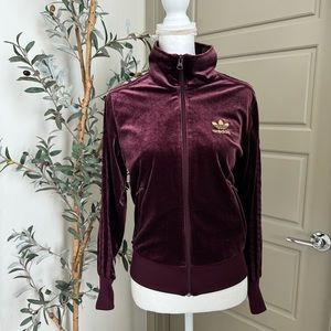 2 piece Adidas Velour Firebird Trefoil Track Jacket Maroon jacket and pants